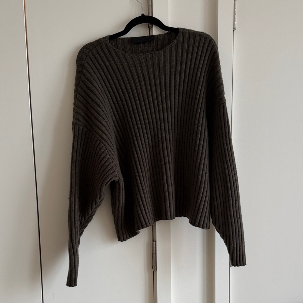 Essentials Women's Ribbed Crew Neck Sweater - Deep olive